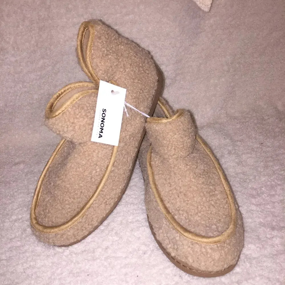 Sonoma Women's Tan machine washable warm cozy slipper booties size S 6-7 NWT